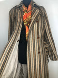 10  womens  Winter Coat  vintage  Urban Village Vintage  urban village  striped  pockets  long sleeve  hippy  DAKS  coat  button front  brown  70s  1970s