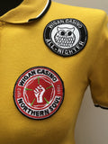 Yellow  womens  Wigan Casino  Urban Village Vintage  three button  T-Shirt  polo top  polo  Northern Soul  MOD  badges  6