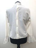 workwear  womens shirt  womens  white  vintage  Urban Village Vintage  urban village  summer blouse  summer  shirt sleeve  ruffles  ruffle neck  ruffle  long sleeves  long sleeve  lace ruffle  cream  button  blouse