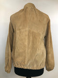 womens  vintage  Urban Village Vintage  Suede Jacket  Suede  ruched sleeve  ruched shoulders  ruched detail  lining  Jacket  cropped  collar  coat  brown  bomber  70s  70  1970s  12