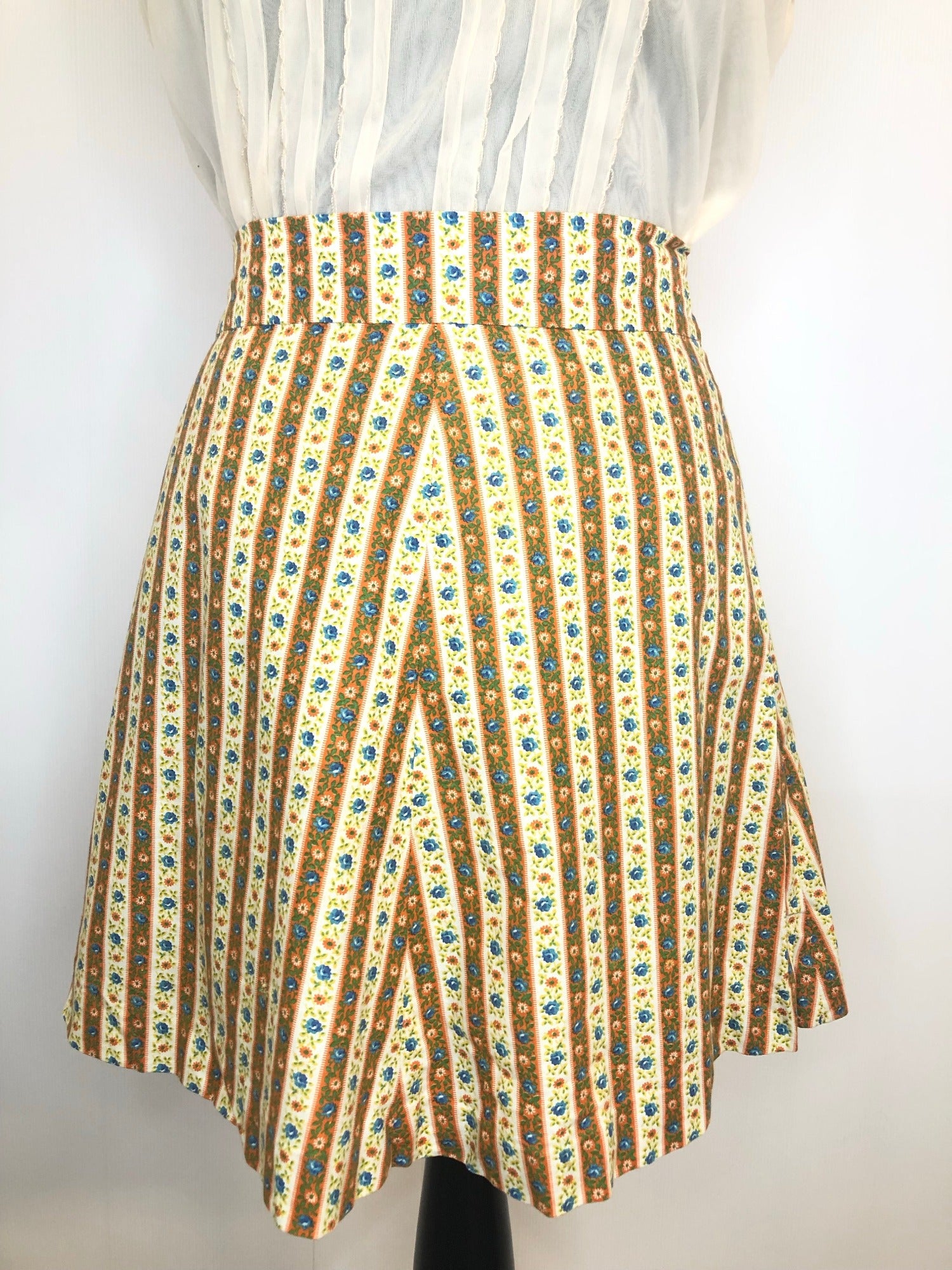 1960s Chevron Stripe Floral Mini Skirt Size UK 8 Urban Village Vintage UrbanVillageVintage
