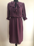 1970s Ruffle Neck Dress in Purple - Size 10