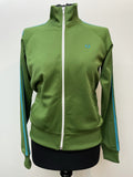 zip front  zip  womens jacket  womens  vintage  Urban Village Vintage  urban village  summer  stripey  Stripes  striped  stripe  sportswear  sports jacket  retro  pockets  jean  Jacket  high neck  Green  front pockets  Fred Perry  embroidered logo  Embroidered  elasticated  blue stripes
