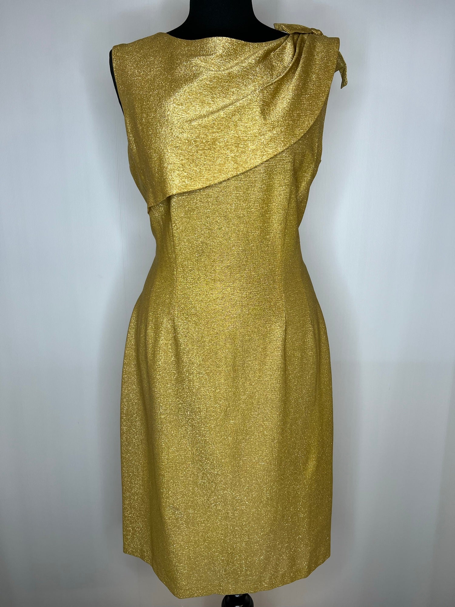 Vintage 1960s Sleeveless Lurex Evening Cocktail Dress in Gold - Size UK 12 - Urban Village Vintage UrbanVillageVintage Vintage 1960s Sleeveless Lurex Evening Cocktail Dress in Gold - Size UK 12 - Urban Village Vintage UrbanVillageVintage