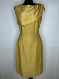 Vintage 1960s Sleeveless Lurex Evening Cocktail Dress in Gold - Size UK 12
