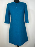 Vintage 1960s Wool Three Quarter Sleeve Knee Length Mod Dress in Turquoise - Size UK 10