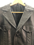 vintage  Urban Village Vintage  urban village  swear and wells  safari  s  pockets  mens  long sleeve  Leather Jacket  Leather  front pockets  chest pockets  Black Leather  Black Jacket  black  Belted waist  belted jacket  belted  belt  70s  1970s