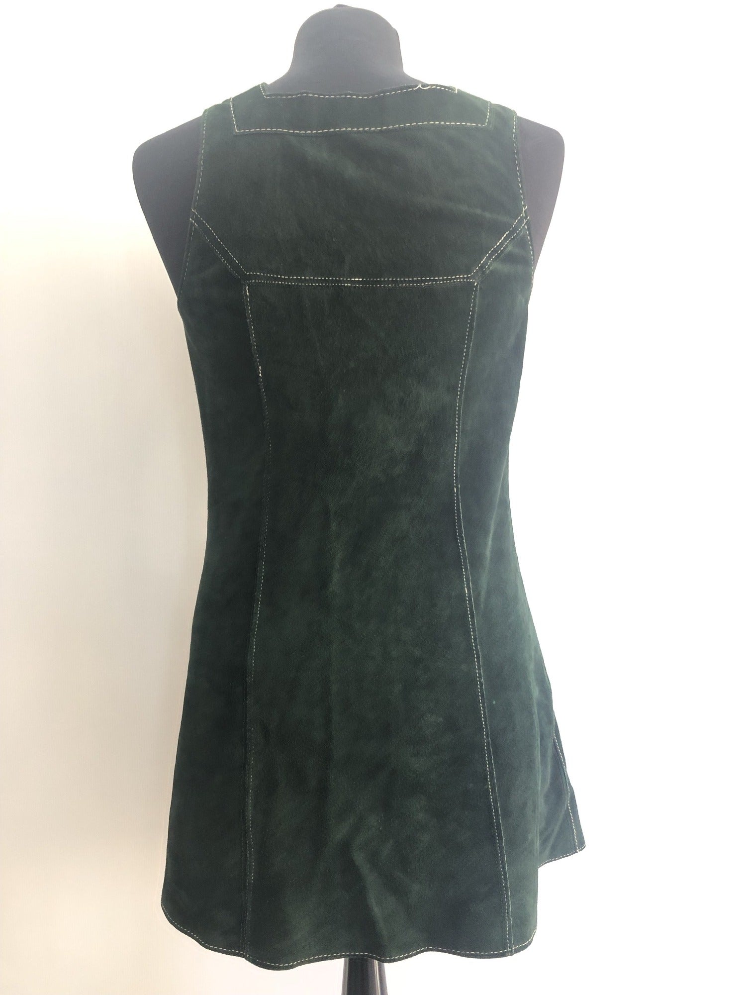 suede  sleeveless  press stud fastening  press stud  mod  Green  dress  boho  8  60s  1970s  1960s