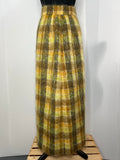 Vintage 1970s Mohair Check Maxi Skirt in Yellow and Brown - Size UK 6