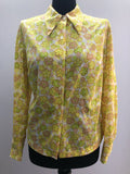 1960s Floral Print Blouse in Yellow and Pink - Size UK 14