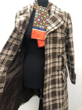 womens  waist belt  vintage  Flagship Model  fitted waist  double breasted  decorative pockets  checked  check coat  brown  Belted waist  70s  1970s  10
