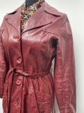 womens  vintage  Urban Village Vintage  urban village  retro  pockets  long sleeve  Leather Jacket  Leather detailing  Leather Coat  Leather  lapels  Jacket  button down  burgundy  belted jacket  belted  70s  1970s  10
