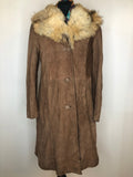 1970s Fox Fur Collar Suede Coat - Size UK 10