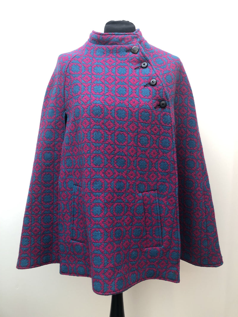 womens  Welsh Woollens  welsh wool  welsh  vintage  Turquoise  turqoise  tapestry  S  pink  multi  MOD  cape  60s  1960s