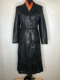 1970s Belted Leather Trench Coat in Black - Size UK 10