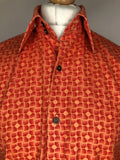 vintage  Urban Village Vintage  urban village  retro  print shirt  pattern  orange  MOD  mens  long sleeve  L  Justin  cuffs  collar  button  Beagle collar  beagle  60s  1960s
