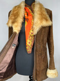 zip front  zip  womens  vintage  Urban Village Vintage  urban village  Suede Jacket  Suede  sheepskin collar  Sheepskin  pockets  long sleeve  Jacket  hippy  hippie  Deybridge Wells  dark brown  coat  brown  70s  1970s  10