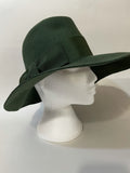 wide brim  floppy hat  womens  vintage  Vermont boutique  velvet ribbon  Urban Village Vintage  urban village  Small  ribbon  retro  made in england  London  hat  Green  dress hat  bow detail  bow  70s  1970s