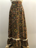 1970s Boho Paisley Print Maxi Skirt - Size UK 8
