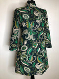 zip  womens  vintage  Urban Village Vintage  urban village  Paisley Print  paisley inspired  paisley  MOD  mini dress  mini  long sleeves  long sleeved  long sleeve  high neck  Green  floral print  floral dress  floral  dress  blue  60s style  60s  60  1960s  1960
