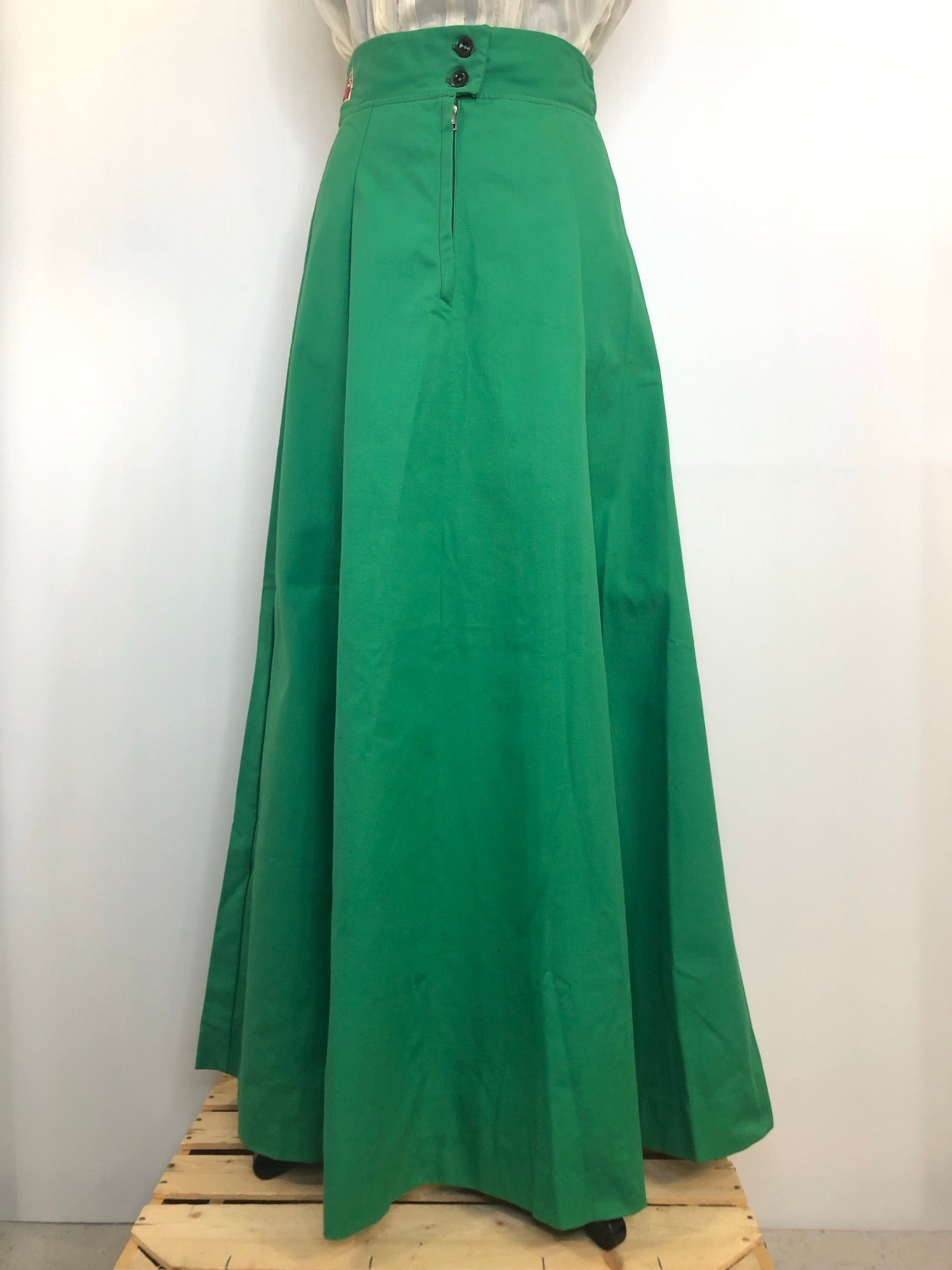 1970s Extra Long Length Maxi Skirt in Green by Goophees Size UK