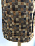 zip  womens  vintage  Urban Village Vintage  urban village  square pattern  Skirts  skirt  MOD  mini skirt  high waisted  front zip  front pockets  brown  60s  6  1960s