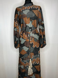 Vintage 1970s Balloon Sleeve Lurex Psychedelic Leaf Print Maxi Dress by Windsmoor - Size UK 14