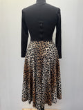 womens  vintage  v neck  Urban Village Vintage  stretch fabric  retro  patterned dress  midi dress  midi  long sleeve  long dress  elasticated  dresses  dress  cheetah print  70s  1970s  12