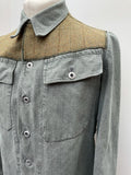 yolks  workwear  vintage  Urban Village Vintage  urban village  Tweed  retro  mens  M  long sleeve  lightweight denim  Jacket  hagg arts  drawstring  denim shirt  Denim jacket  denim  collar  button down  button  blue  big collar