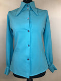 womens  vintage  Urban Village Vintage  urban village  top  Shirt  retro  long sleeves  long sleeve  dagger collar  Cotton  collar  blue  blouse  big collar  70s  70  1970s  12