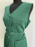 womens  waistcoat  vintage  Urban Village Vintage  urban village  tunic top  tunic  sleeveless  pockets  pocket detail  pocket  long waistcoat  Green  gerald harris  buttons  button up  button front  Belted waist  belted  60s style  60s  60  1960s  1960  14