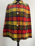 1960s Checked Tartan Wool Cape - Size UK 8-10
