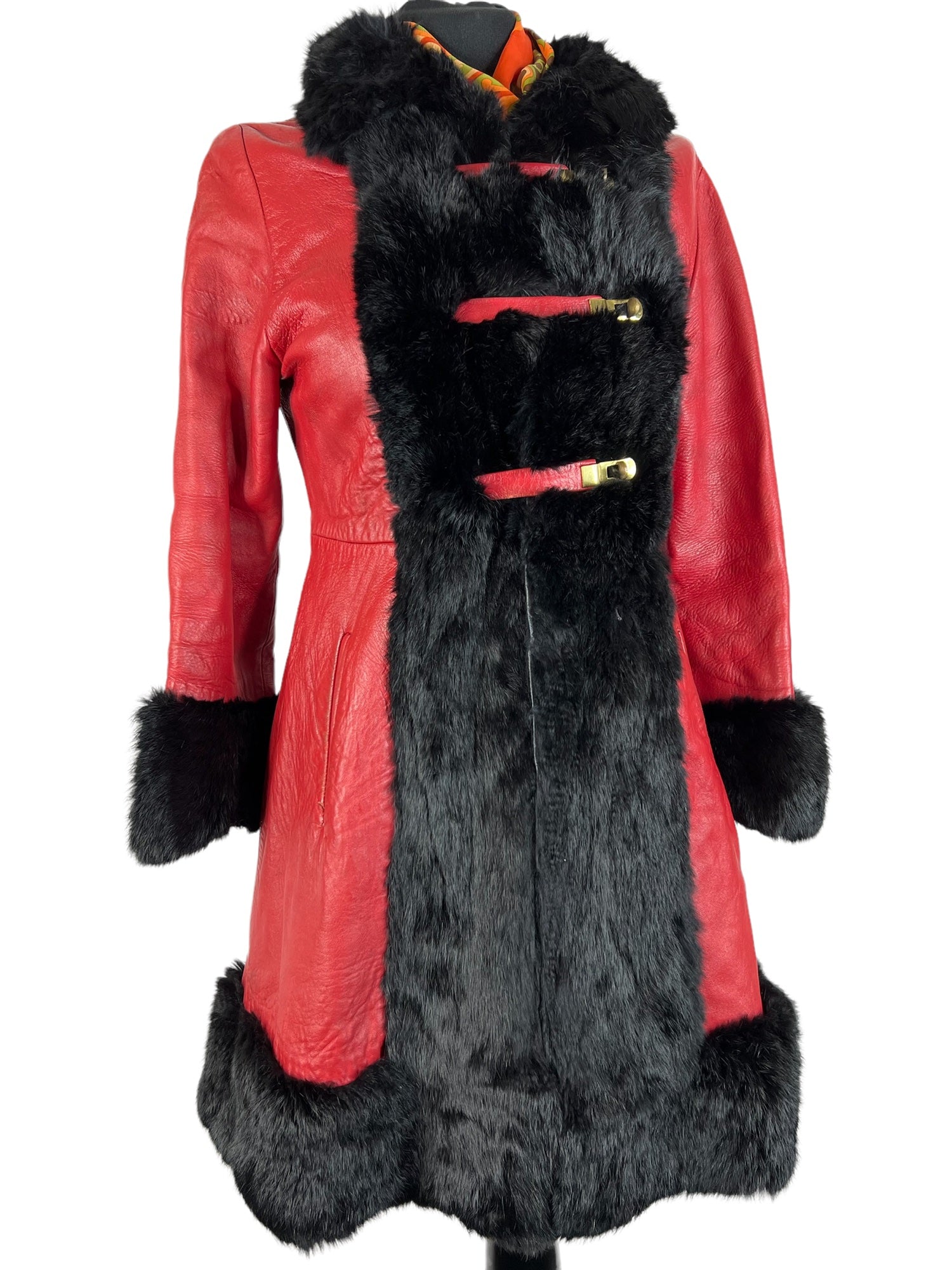 womens  winter warmer  Winter Coat  winter  vintage fur  vintage  UK  twist lock  style  red leather  red  real fur  long coat  Leather Coat  Leather  ladies  fur trims  festive  fashion  Coney Fur  coat  clothing  clothes  christmassy  christmas  black coney fur  autumnal  autumn  70s  1970s  10