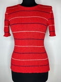 Vintage 1960s Knitted Short Sleeve Striped Jumper in Red - Size UK 8