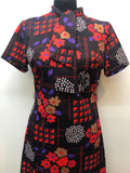 womens  vintage  Urban Village Vintage  tie neck  pockets  patterned  multi  MOD  Grace Brown London  floral  dress  black  60s  1960s  10
