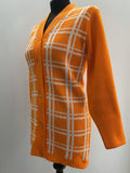 acid  womens  vintage  Urban Village Vintage  urban village  retro  orange  long sleeve  knitwear  knitted  knit  check  cardigan  cardi  70s  1970s  12  10-12  10