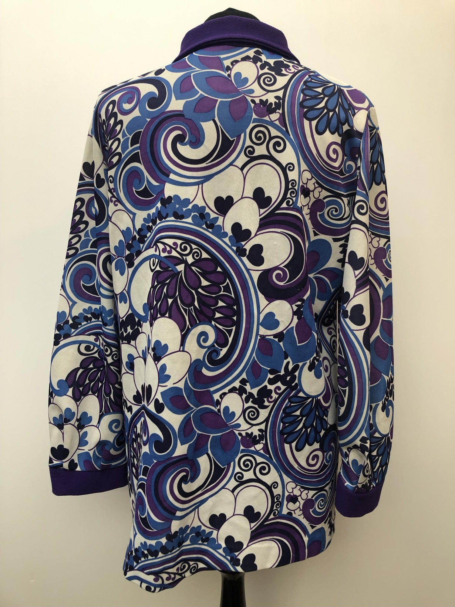 womens  vintage  Urban Village Vintage  top  purple  multi  floral print  dagger collar  Blue  blouse  70s  1970s  16