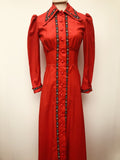 1970s Collared Maxi Dress in Red - Size 8