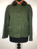 1950s Coney Fur Collar Wool Jacket - Size UK 12