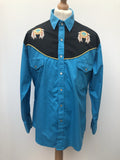 xxl  western  vintage  Urban Village Vintage  urban village  retro  press stud fastening  pockets  pearl snap  mens  embroidered pattern  Embroidered  Cowboy Shirt  cowboy  collar  button  blue  70s  1970s