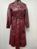 1970s Belted Leather Coat in Burgundy - Size 10
