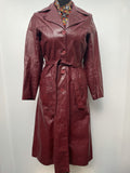 womens  vintage  Urban Village Vintage  urban village  retro  pockets  long sleeve  Leather Jacket  Leather detailing  Leather Coat  Leather  lapels  Jacket  button down  burgundy  belted jacket  belted  70s  1970s  10