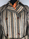 10  womens  Winter Coat  vintage  Urban Village Vintage  urban village  striped  pockets  long sleeve  hippy  DAKS  coat  button front  brown  70s  1970s