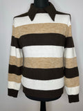 Mens 1970s Brown Striped Knitted Jumper with Large Collar - Size Large