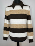 vintage  Urban Village Vintage  urban village  striped  stripe  sears  polo  mens  long sleeve  light knit  large  L  knitwear  knitted  knit  jumper  brown  70s  1970s