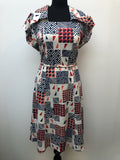 womens  white  vintage  Urban Village Vintage  square print  square pattern  square neck  red  midi dress  midi  Eastex  dress  collar  blue  70s  70  1970s  14