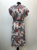 womens  white  vintage  Urban Village Vintage  square print  square pattern  square neck  red  midi dress  midi  Eastex  dress  collar  blue  70s  70  1970s  14