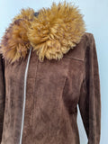 zip front  zip  womens  vintage  Urban Village Vintage  urban village  Suede Jacket  Suede  sheepskin collar  Sheepskin  pockets  long sleeve  hippy  hippie  dark brown  brown  70s  1970s  12