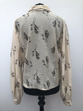 womens  vintage  top  metallic  lurex  floral print  cream  collar  Blue  blouse  70s