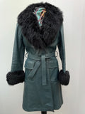 1970s Leather Coat with Sheepskin Collar - Size 12